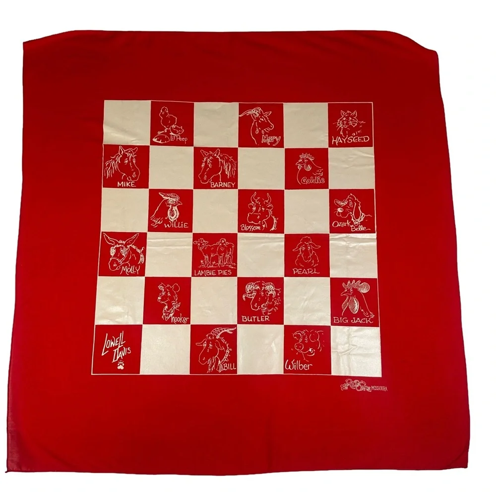 Vintage Scarf‎ Red White bandanna neck scarf bag farm animal country